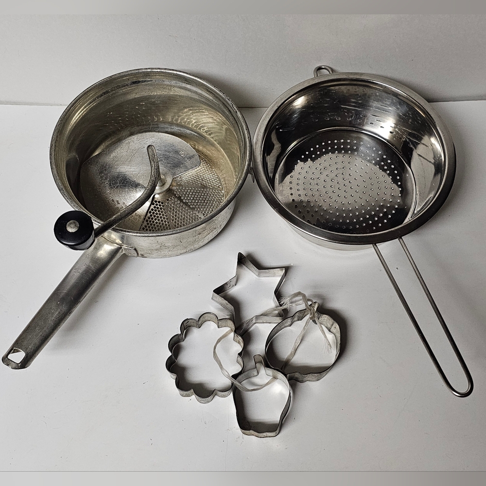 Foley Food Mill Vintage Kitchen Ricer Strainer Masher, Sieve, & Coolie Cutters